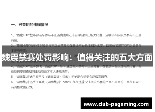 魏震禁赛处罚影响：值得关注的五大方面